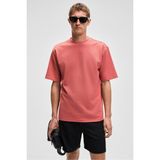 GRIMELANGE CHIC Erkek Relaxed Fit Dokulu Pamuk Kumaş Kiremit Rengi T-Shirt