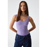 Grimelange Chıles Kadın Slim Yuvarlak Yaka Kolsuz Çıtçıtlı Mor Bluz - XL
