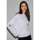 GRIMELANGE CIANELLE Kadın Organik Pamuklu Bisiklet Yakalı Uzun Kollu Oversize Lila T-Shirt