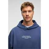 GRIMELANGE CLAY Erkek %100 Pamuk Kapüşonlu Çıtçıtlı Baskılı Cebi Süs Etiketli İndigo Sweatshirt