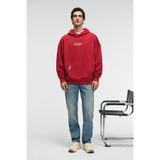 GRIMELANGE CLAY Erkek %100 Pamuk Kapüşonlu Çıtçıtlı Baskılı Cebi Süs Etiketli Kırmızı Sweatshirt