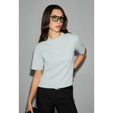 GRIMELANGE COLENA Kadın Organik Pamuklu Bisiklet Yaka Oversize Fit Kısa Kollu Gri T-Shirt