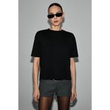 GRIMELANGE COLENA Kadın Organik Pamuklu Bisiklet Yaka Oversize Fit Kısa Kollu Siyah T-Shirt