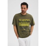 Grimelange Colına Erkek %100 Organik Pamuklu Baskı Detaylı Regular Fit Yuvarlak Yaka Haki T-Shirt - 2XL