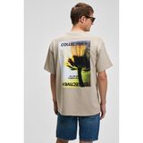 GRIMELANGE COLLECTIVE Erkek Ön Nakış Arka Baskı Detaylı %100 Organik Pamuk Oversize Kısa Kol Taş Rengi T-Shirt