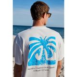 Grimelange Copacabana Erkek Ön Arka Çatlayan Baskı Detaylı %100 Organik Pamuk Oversize Kısa Kollu Beyaz T-shirt - 2XL