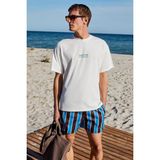 Grimelange Copacabana Erkek Ön Arka Çatlayan Baskı Detaylı %100 Organik Pamuk Oversize Kısa Kollu Beyaz T-shirt - XL