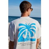 GRIMELANGE Copacabana Erkek Ön Arka Çatlayan Baskı Detaylı %100 Organik Pamuk Oversize Kısa Kollu Beyaz T-shirt