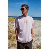 GRIMELANGE Copacabana Erkek Ön Arka Çatlayan Baskı Detaylı %100 Organik Pamuk Oversize Kısa Kollu Pembe T-shirt