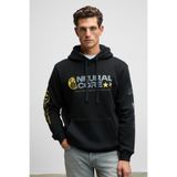 GRIMELANGE CORNELIUS Erkek Önü Ve Kolları Baskılı Kapüşonlu Kordonlu Kanguru Cepli Siyah Sweatshirt