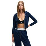 GRIMELANGE COSIMA Kadın Metal Fermuarlı Kapüşonlu Crop Lacivert Sweatshirt