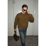 GRIMELANGE COYOTES Erkek Bisiklet Yaka Kangru Cepli Organik Pamuk Regular Fit Koyu Haki Sweatshirt