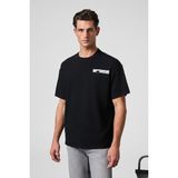 Grimelange CREST Erkek Göğsü Ve Sırtı Baskılı %100 Organik Pamuk Oversize Fit Bisiklet Yaka Siyah T-Shirt