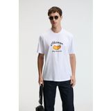 GRIMELANGE CRISP Erkek Oversize %100 Pamuk Baskılı Yuvarlak Yaka Beyaz T-Shirt