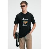 GRIMELANGE CRISP Erkek Oversize %100 Pamuk Baskılı Yuvarlak Yaka Siyah T-Shirt