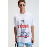 Grimelange CRUNCH Erkek Oversize %100 Pamuk Baskılı Yuvarlak Yaka Beyaz T-Shirt - 2XL