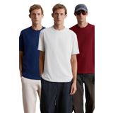 GRIMELANGE Cultıvated Erkek 3'lü Kalın Dokulu Regular %100 Organik Pamuk Bordo/lcvrt/gri T-shirt