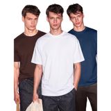 GRIMELANGE CULTIVATED Erkek 3'lü Kalın Dokulu Regular%100 Organik Pamuk T-Shirt Kahverengi-Mavi-Beyaz