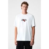 Grimelange Dados Erkek Göğüs ve Sırt Baskılı %100 Organik Pamuklu Bisiklet Yakalı Beyaz T-Shirt