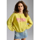 GRIMELANGE Daleska Kadın Organik Pamuklu Yumuşacık Önü Kesikli Baskılı Yuvarlak Yaka Yeşil Sweatshirt