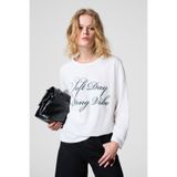 GRIMELANGE DAZULU Kadın Yumuşak Kumaşlı Baskılı Uzun Kollu Beyaz T-Shirt