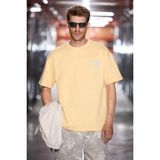 Grimelange Dukı Erkek Bisiklet Yaka Organik Pamuklu Baskılı Oversıze Sarı T-Shirt - XL