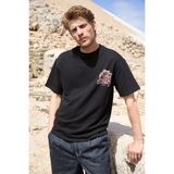 Grimelange Dukı Erkek Bisiklet Yaka Organik Pamuklu Baskılı Oversıze Siyah T-Shirt - 2XL