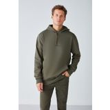 GRIMELANGE Epic Erkek Yumusaçık Kumaşlı Kapüşonlu Kordonlu Regular Fit Nakışlı Haki Sweatshirt