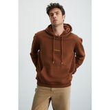 GRIMELANGE EPIC Erkek Yumusaçık Kumaşlı Nakış Detaylı Kapüşonlu Kordonlu Regular Acı Kahve Sweatshirt