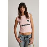 GRIMELANGE EPONA Kadın Yumuşak Ve Esnek Kumaşlı Baskı Detaylı Pembe T-Shirt