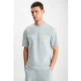 GRIMELANGE Erkek 75% Pamuk 25% Polyester baskılı Mavi T-Shirt RAMADANP008