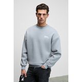 Grimelange Ernest Erkek Organik Pamuklu Yumuşacık Baskı Detaylı Bisiklet Yaka İçi Polarlı Açık Gri Sweatshirt - 2XL