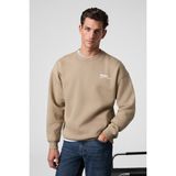 Grimelange Ernest Erkek Organik Pamuklu Yumuşacık Baskı Detaylı Bisiklet Yaka İçi Polarlı Bej Sweatshirt - 2XL