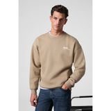 GRIMELANGE Ernest Erkek Organik Pamuklu Yumuşacık Baskı Detaylı Bisiklet Yaka İçi Polarlı Bej Sweatshirt