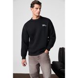 GRIMELANGE Ernest Erkek Organik Pamuklu Yumuşacık Baskı Detaylı Bisiklet Yaka İçi Polarlı Siyah Sweatshirt