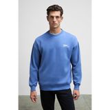 GRIMELANGE Ernest Erkek Organik Pamuklu Yumuşacık Baskı Detaylı Bisiklet Yaka İçi Polarlı Sweatshirt Açık Mavi