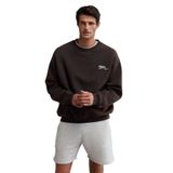 Grimelange Ernest Erkek Organik Pamuklu Yumuşacık Baskı Detaylı Bisiklet Yaka İçi Polarlı Sweatshirt, Kahverengi, XL