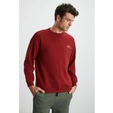 GRIMELANGE Ernest Erkek Yumuşacık Içi Polarlı Baskı Detaylı Organik Pamuk Oversize Bordo Sweatshirt