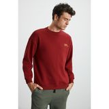 Grimelange Ernest Erkek Yumuşacık İçi Polarlı Baskı Detaylı Organik Pamuk Oversize Sweatshirt, Bordo, XL