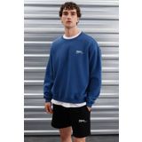 Grimelange Ernest Erkek Yumuşacık Kumaşlı Oversize Fit Yuvarlak Yakalı Baskılı Mavi Sweatshirt