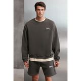 Grimelange Ernest Erkek Yumuşacık Kumaşlı Oversize Fit Yuvarlak Yakalı Baskılı Sweatshirt, Gri, 2XL
