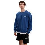 Grimelange Ernest Erkek Yumuşacık Kumaşlı Oversize Fit Yuvarlak Yakalı Baskılı Sweatshirt, Mavi, 2XL