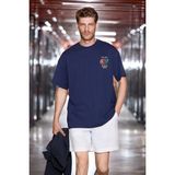 Grimelange Exotıc Erkek %100 Organik Pamuklu Baskı Detaylı Rahat Kalıp Lacivert T-Shirt - 2XL