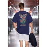GRIMELANGE EXOTIC Erkek %100 Organik Pamuklu Baskı Detaylı Rahat Kalıp Lacivert T-Shirt