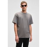 GRIMELANGE FEON Erkek Oversize Geniş Kesim %100 Organik Pamuk Kalın Dokulu Yuvarlak Yaka Açık Gri T-Shirt