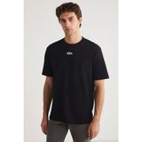 Grimelange FERRAN Erkek Bisiklet Yaka %100 Pamuk Baskı Detaylı Siyah T-Shirt - 2XL