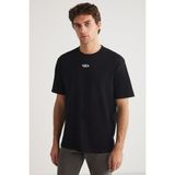 Grimelange FERRAN Erkek Bisiklet Yaka %100 Pamuk Baskı Detaylı Siyah T-Shirt