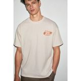 GRIMELANGE FILIERO Erkek %100 Organik Pamuklu Baskı Detaylı Yuvarlak Yaka Regular Fit Vanilya T-Shirt