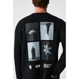 Grimelange Fragment Erkek %100 Organik Pamuklu Baskılı Uzun Kollu Siyah T-Shirt - 2XL