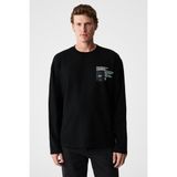 Grimelange Fragment Erkek %100 Organik Pamuklu Baskılı Uzun Kollu Siyah T-Shirt - XL
